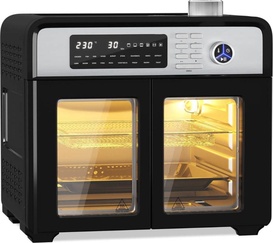 PEAM XXL Heteluchtfriteuse 28L Mini-Oven met Circulatie 1700W 18 Programma's 7 Accessoires incl. Draaispies en Dubbele Ventilator