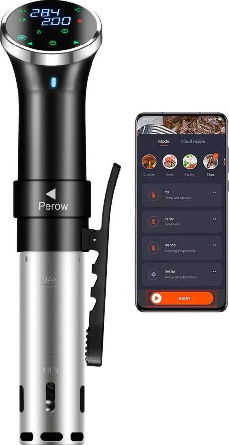 Perow Sous Vide Stick – Inclusief Wi-Fi en App – Inclusief Vacuum set Slow Cooker – Smart Slowcooker – Sous Side Zakken Zwart RVS - Foto 2