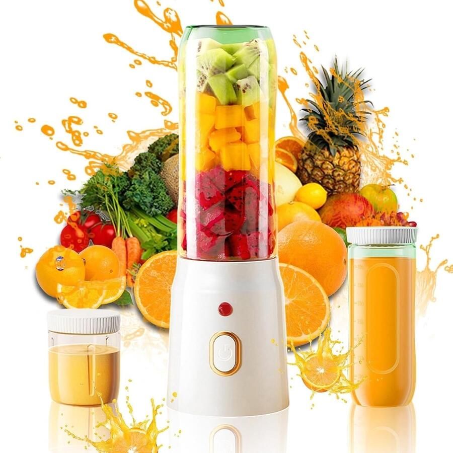 Persoonlijke Blender 500ML Mini Smoothie Maker To Go met USB Oplaadbaar Draagbare Reisblender met Bijvoedselbeker en Deksel Multifunctioneel voor Sapshake Smoothie en Babyvoeding Wit Blender To Go 16*7*16cm