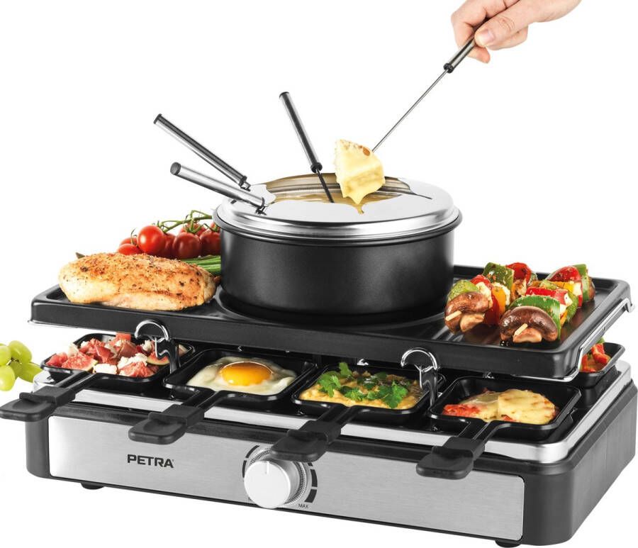 Petra 2-in-1 Raclette Grill & Fondue Set instelbare temperatuur niet-klevend 1400 W - Foto 2