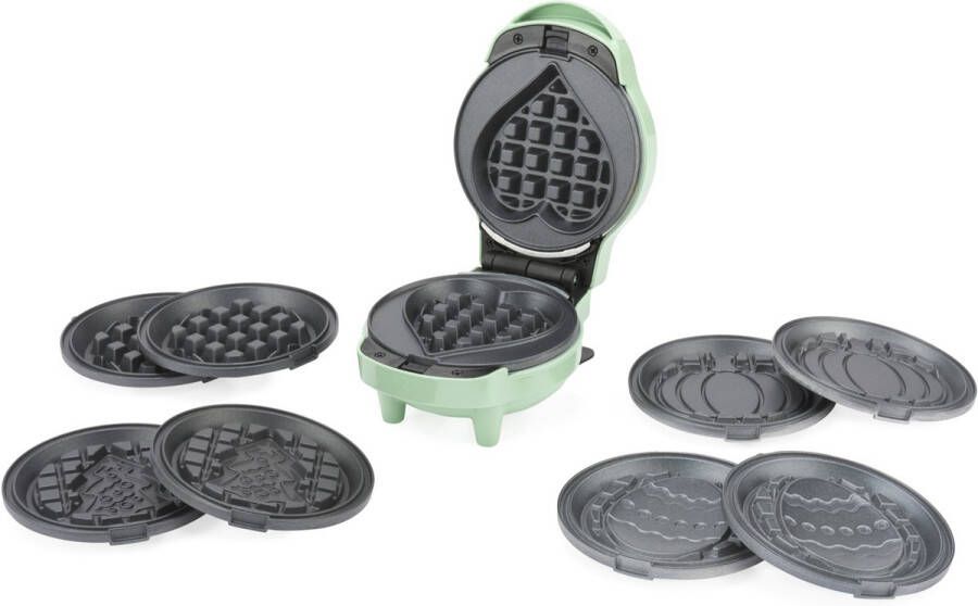 Petra 5-in-1 wafelijzer – Senseizoen Snackmaker 5 verwisselbare platen Klassiek Pasen Valentijnsdag Halloween- en kerstplaten niet-klevende coating compacte Cool Touch-behuizing 550 W