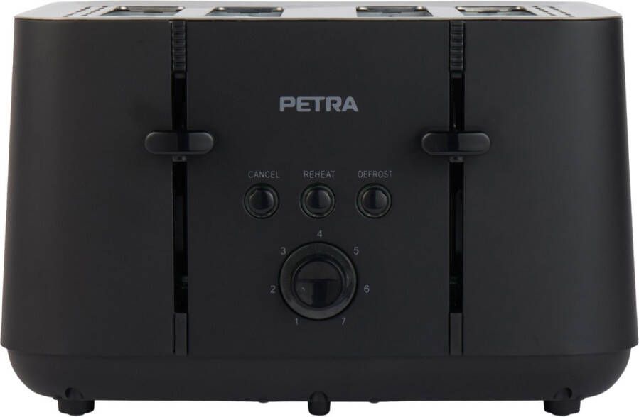 Petra broodrooster – Broodrooster met 4 sneetjes – 7 warmtestanden – 4 extra brede sleuven – 1850 W – Zwart