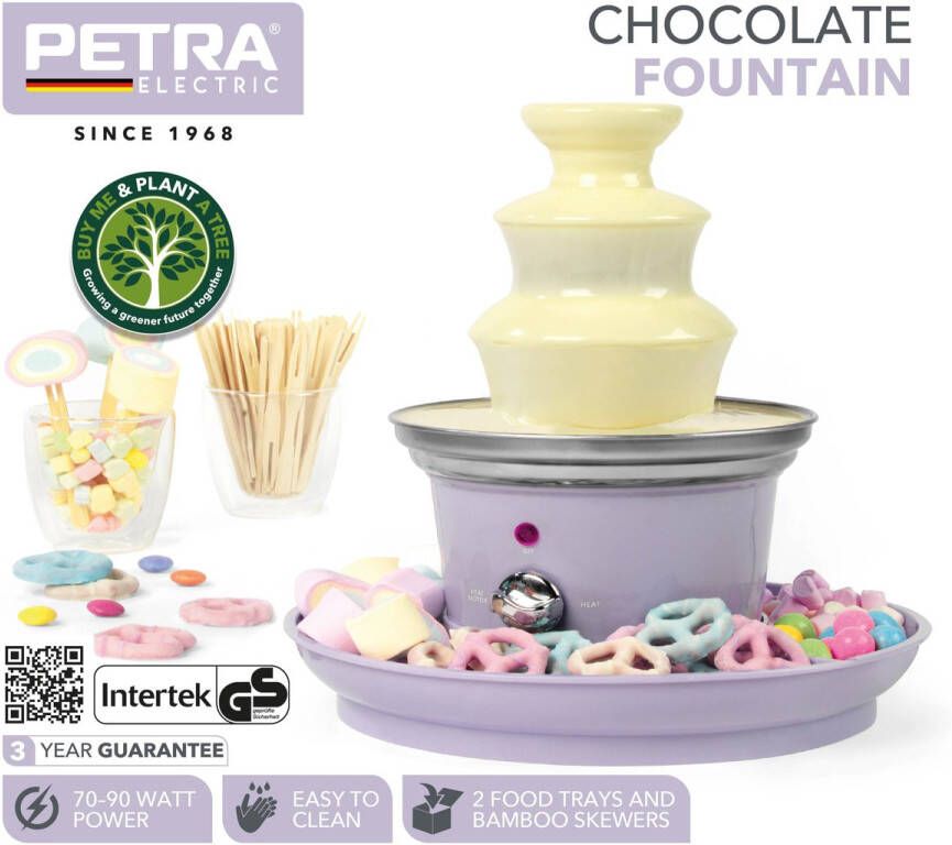 Petra Chocoladefontein Chocolade Fondue Warmhoudfunctie Inclusief 100 bamboestokjes 90W Paars