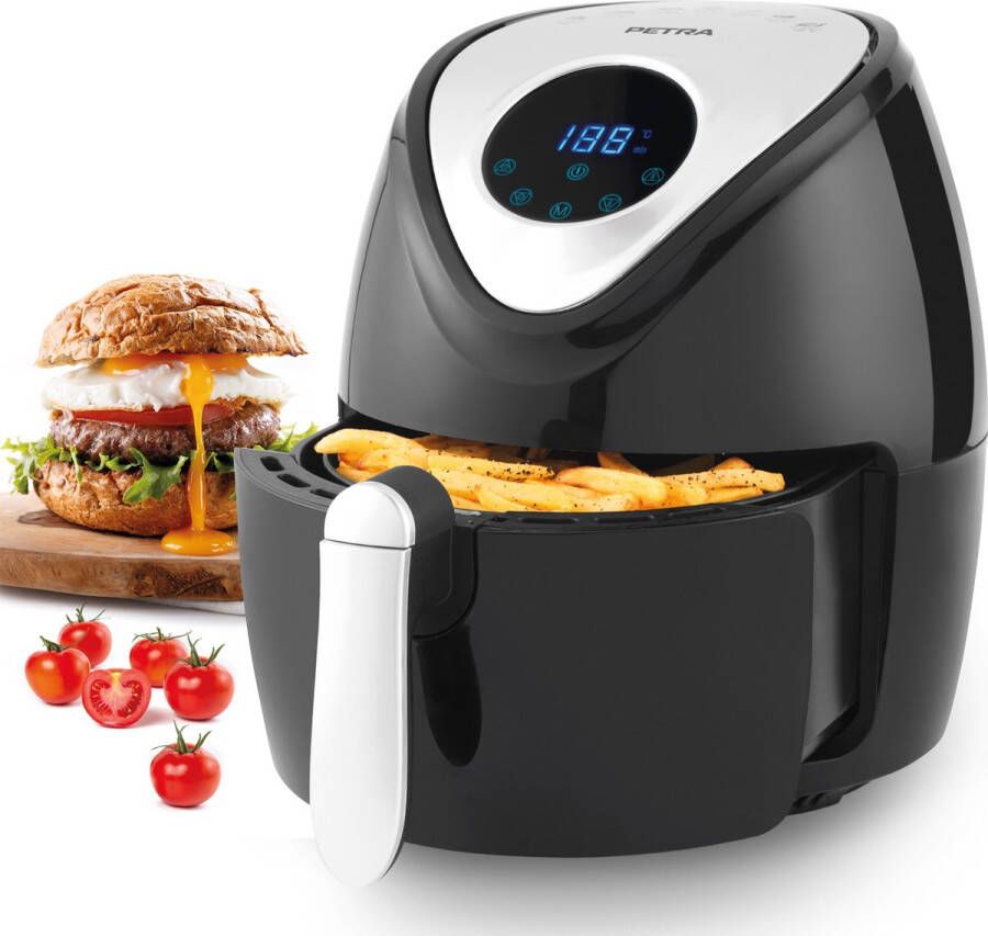 Petra PT4221VDEEU7 Airfryer van 4- 5 Liter- Bakmand met Antiaanbaklaag- Timer voor 30 Min- 7 Kookfuncties- Aanraakbediening- Koken met Weinig Tot Geen Olie- Snel Koken- Snelle Warmtecirculatie- 1300 W