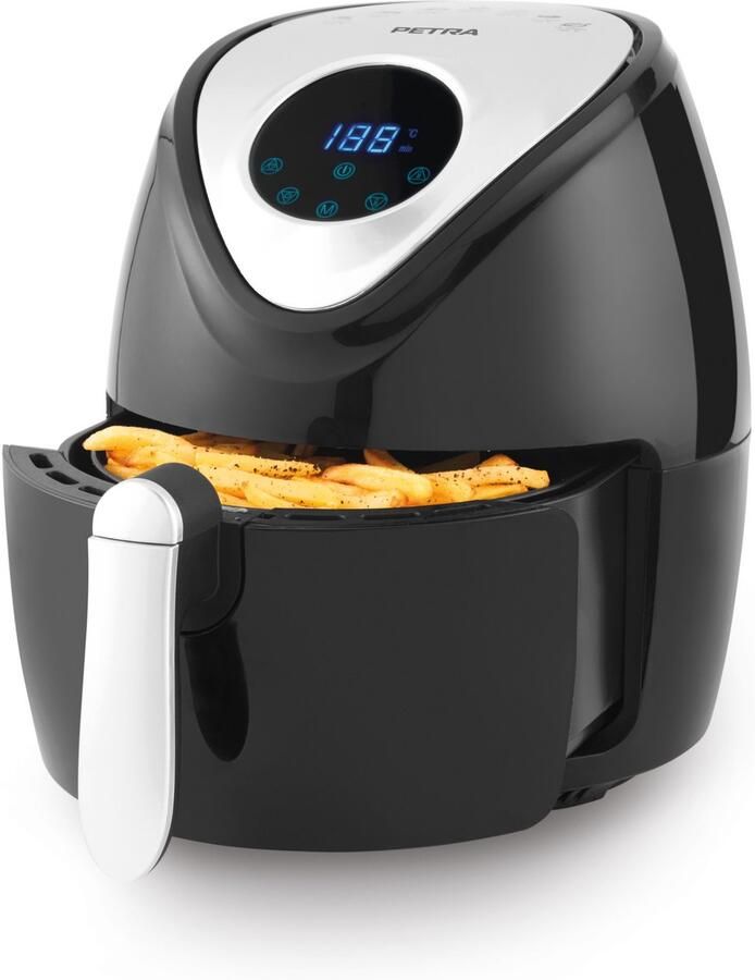 Petra PT4221VDEEU7 Airfryer van 4- 5 Liter- Bakmand met Antiaanbaklaag- Timer voor 30 Min- 7 Kookfuncties- Aanraakbediening- Koken met Weinig Tot Geen Olie- Snel Koken- Snelle Warmtecirculatie- 1300 W