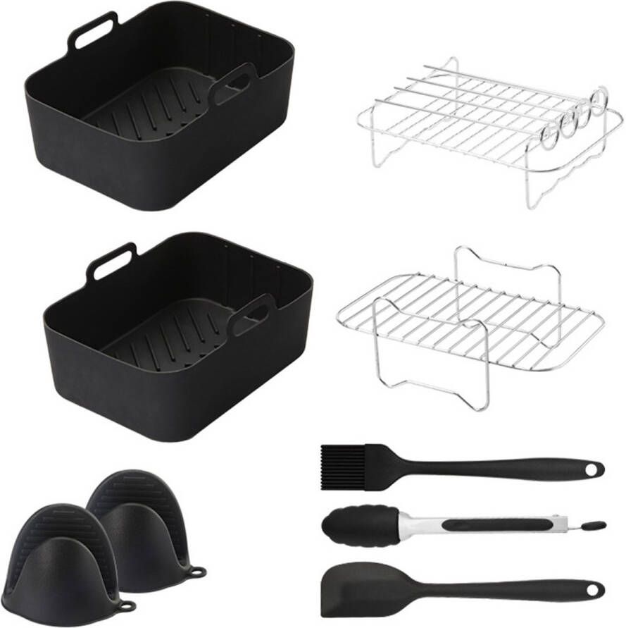 Heteluchtfriteuse Accessoires Set Geschikt voor verschillende Heteluchtfriteuse Multifunctionele accessoires Verbetert de heteluchtfriteuse ervaring Gezinnen Zwart 9 stuks