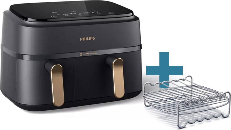 Philips Airfryer 9L met dubbele mand RapidAir digitaal zwart (NA352 04)