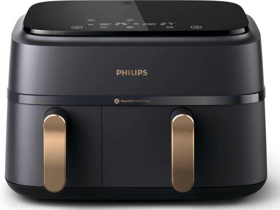 Philips Airfryer 9L met dubbele mand RapidAir digitaal zwart (NA352 04)