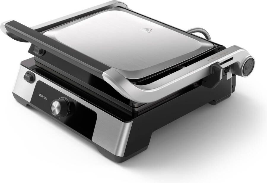 Philips Contactgrill HD6301 90 Uitneembare Platen 2200W Extra Groot Formaat – Antiaanbakplaten Regelbare Temperatuur Opvangbak RVS Zwart