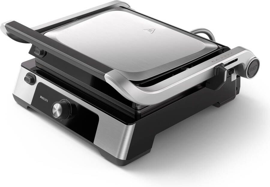 Philips Contactgrill HD6301 90 Uitneembare Platen 2200W Extra Groot Formaat – Antiaanbakplaten Regelbare Temperatuur Opvangbak RVS Zwart