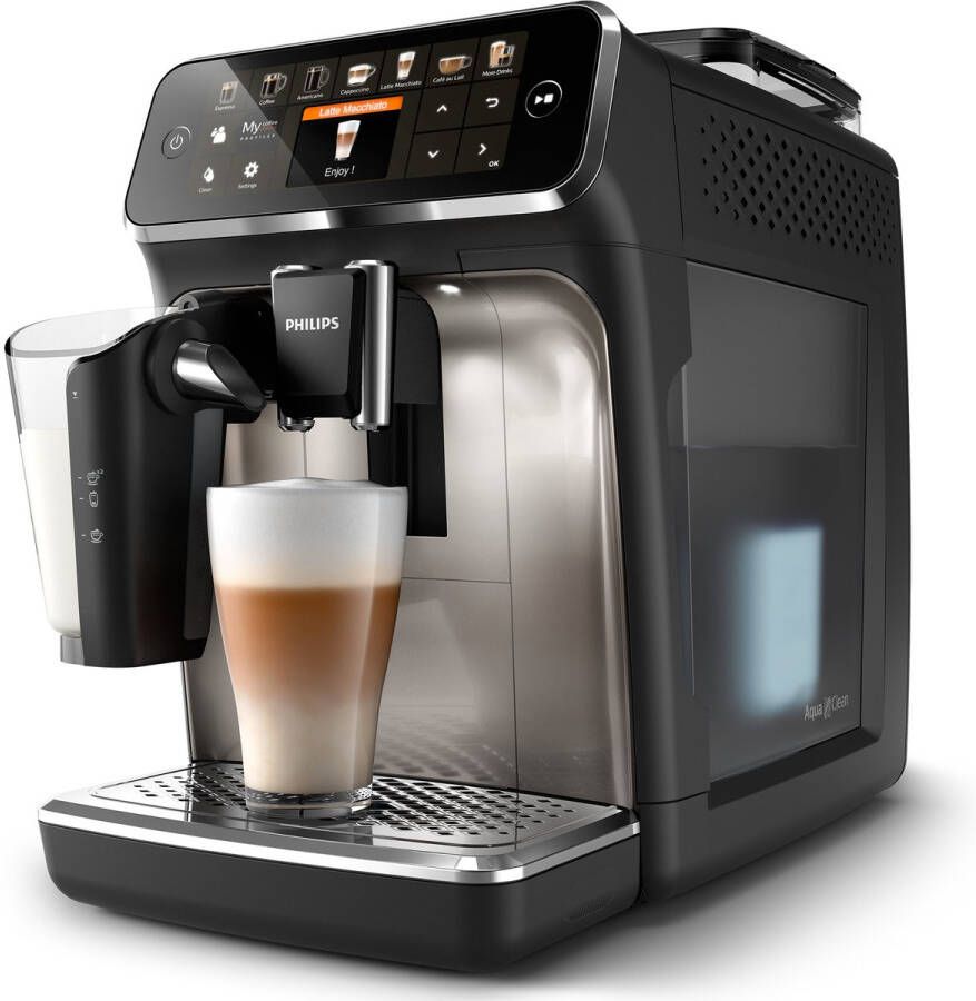 Philips 5400 Series LatteGo EP5447 90 Espressomachine 12 Soorten Koffie + Heet Water Zwart + AquaClean Filter