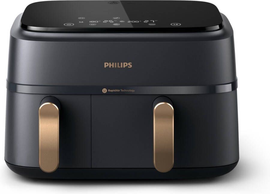 Philips Airfryer 9L met dubbele mand RapidAir digitaal zwart (NA352 04)