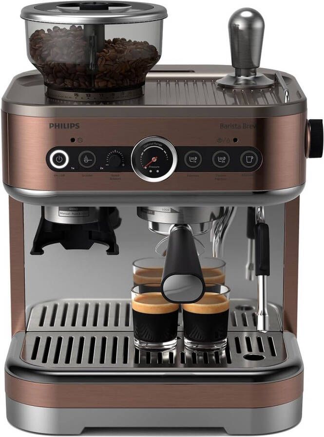 Philips Barista Brew Semi Automatische Espressomachine Enkele & Dubbele Espresso + Americano-knop 280g Dual Bean Container Gekalibreerd Tamponeren Metalen Cappuccino (PSA3228 41)