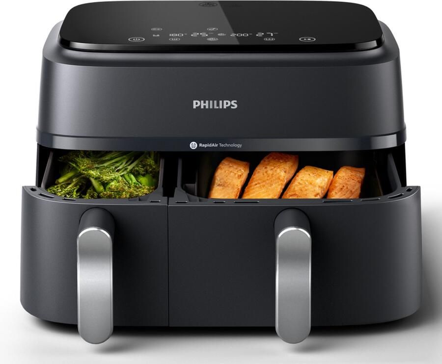 Philips 3000 Series Dual Airfryer NA351 00 Dubbele Mand 9L Tot 6 Personen Zwart Zilver