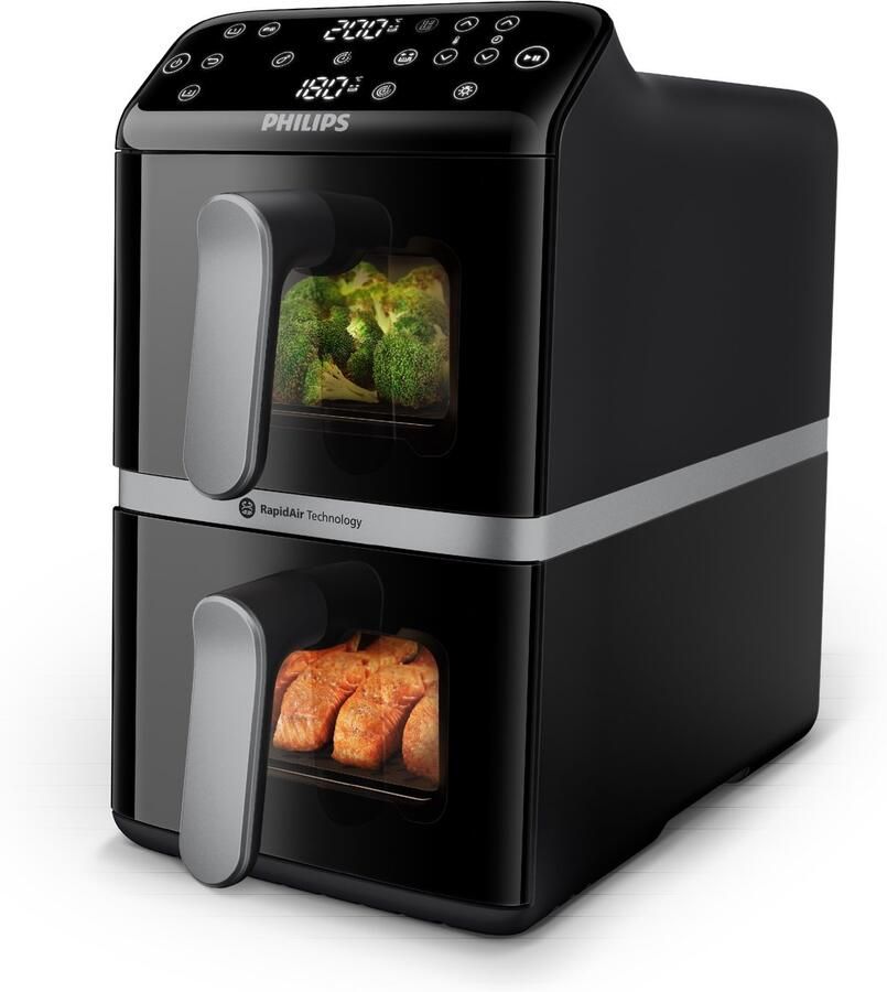 Philips 4000 Series Dual-Stacked Dubbele Airfryer – NA460 70 2 Lades (Sync) – 10 L – Tot 6 Personen – Bespaart 45% Ruimte