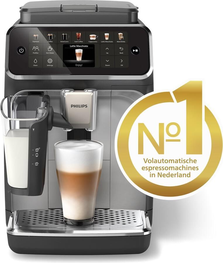 Philips 4400 Series Espressomachine 12 Warme & Koude Dranken LatteGo Melksysteem 40% Stiller QuickStart AquaClean Filter Volautomatisch Zwart & Zilver Koffiemachine met bonen EP4446 70