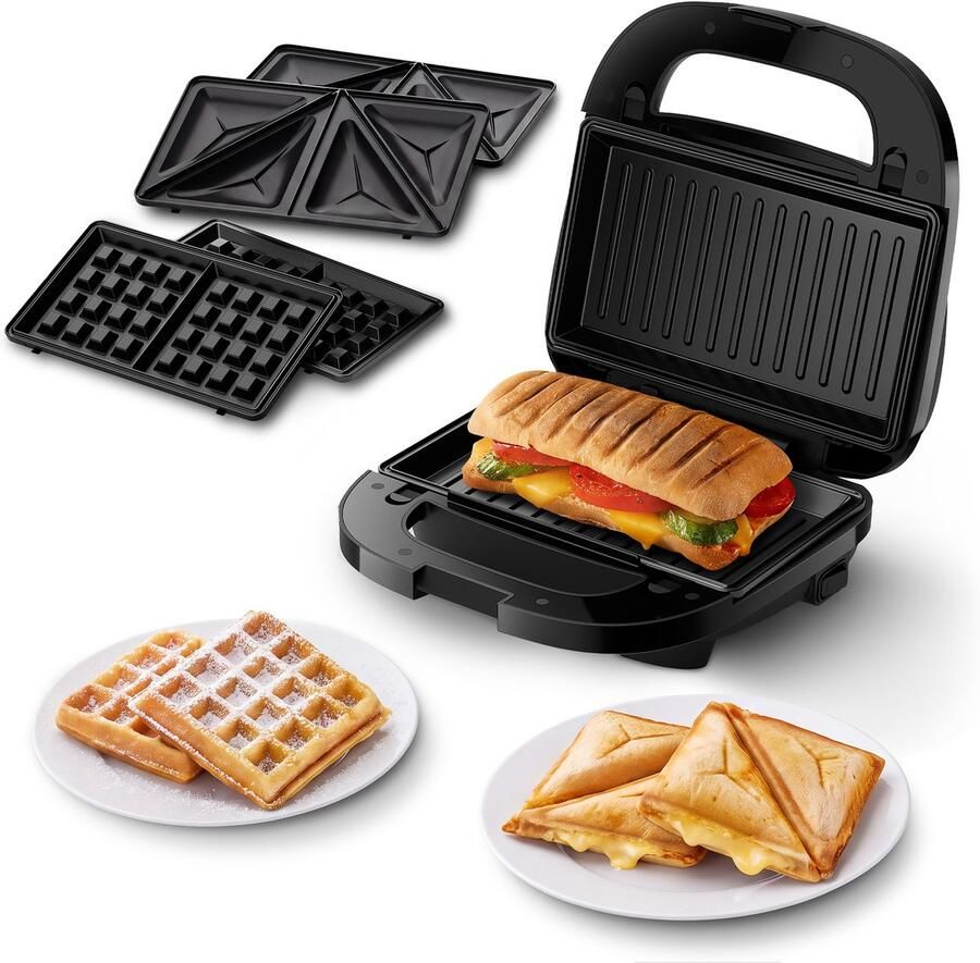 Philips Sandwichmaker 5000 Series HD2350 80 met 3 verwisselbare plaatsets gelijkmatige opwarming compacte opslag zwart zilverkleur