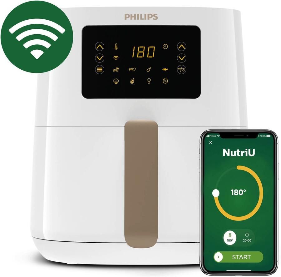 Philips Airfryer Connected 5000 Series HD9255 30 Heteluchtfriteuse 4.1 liter (L) RapidAir 13 in 1 kookfuncties Quickclean 1400W Wit