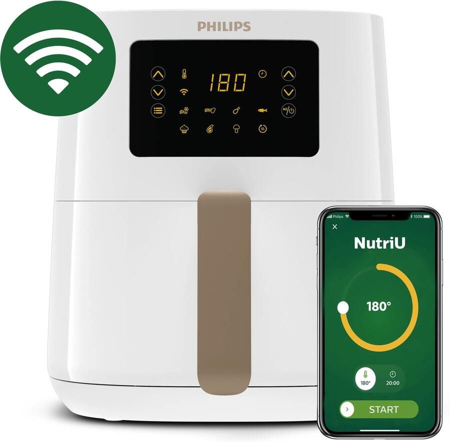 Philips Airfryer Connected 5000 Series HD9255 30 Heteluchtfriteuse 4.1 liter (L) RapidAir 13 in 1 kookfuncties Quickclean 1400W Wit