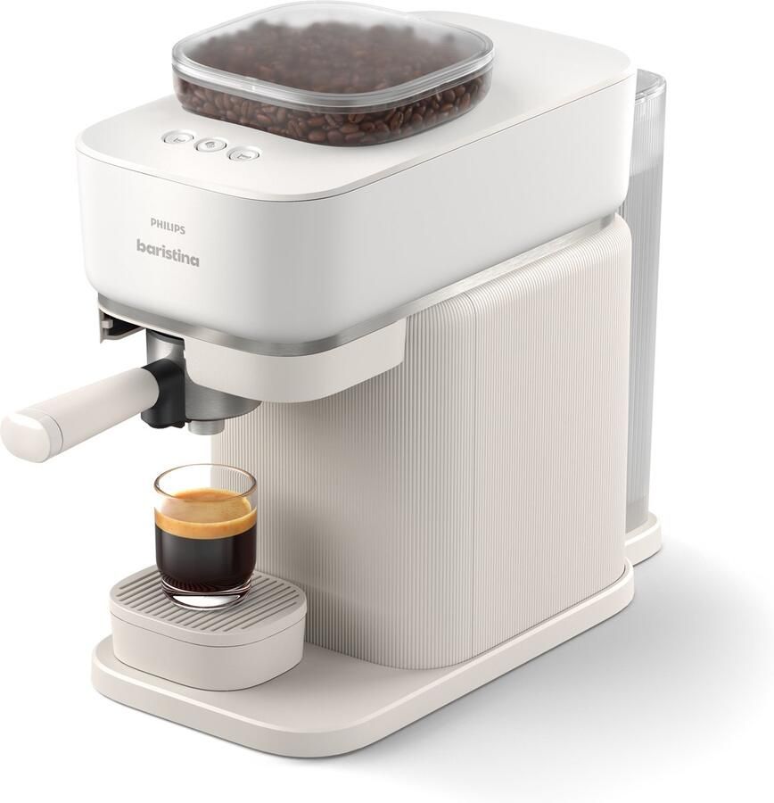 Philips BAR305 00 Baristina Semi-Automatische Espressomachine Pistonmachine Koffiemachine met Bonen Wit