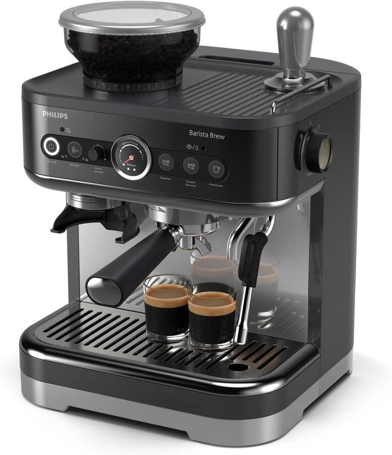 Philips Barista Brew – Halfautomatische espressomachine met 58 mm portafilter & PID – Geïntegreerde molen – Stoompijp + RVS melkkan – RVS Zwart – PSA3218 10
