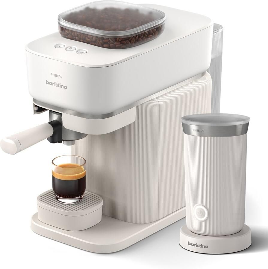 Philips Baristina + Melkopschuimer Bundel BAR308 00 Semi-Automatische Espressomachine Pistonmachine Koffiemachine met bonen 2026 Editie Wit