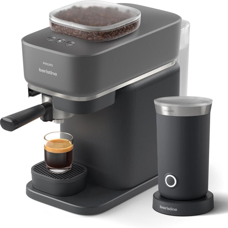 Philips Baristina + Melkopschuimer Bundel BAR308 60 Semi-Automatische Espressomachine Pistonmachine Koffiemachine met bonen 2026 Editie Zwart