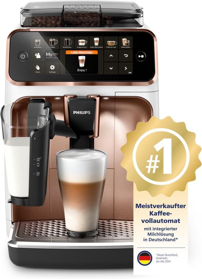 Philips EP5443 70 Espressomachine 1 8 l Koffiebonen Gemalen koffie Ingebouwde molen 1500 W Roségoud Wit
