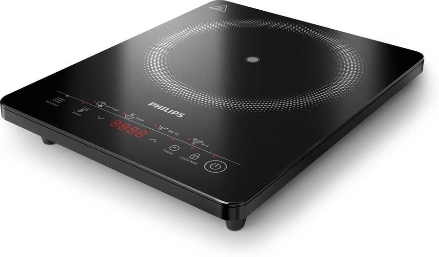 Philips Inductiekookplaat 3000-serie HD5830 90 – Losse & Draagbare Inductie Kookplaat 1 Pits – 2000W met Boostfunctie – 8 Standen & 4 Kookprogramma's – Timer & Kinderslot – Keramisch Glas – Zwart