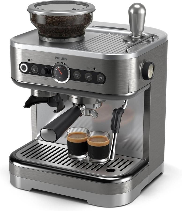 Philips Barista Brew Semi-Automatische Espressomachine Enkele & Dubbele Espresso Americano-functie 250g Bonenreservoir Intuïtieve Begeleiding Gekalibreerde Tamper Zilver Metaal (PSA3218 01)