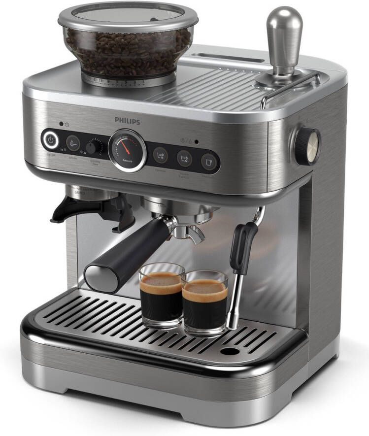 Philips Barista Brew Semi-Automatische Espressomachine Enkele & Dubbele Espresso Americano-functie 250g Bonenreservoir Intuïtieve Begeleiding Gekalibreerde Tamper Zilver Metaal (PSA3218 01)