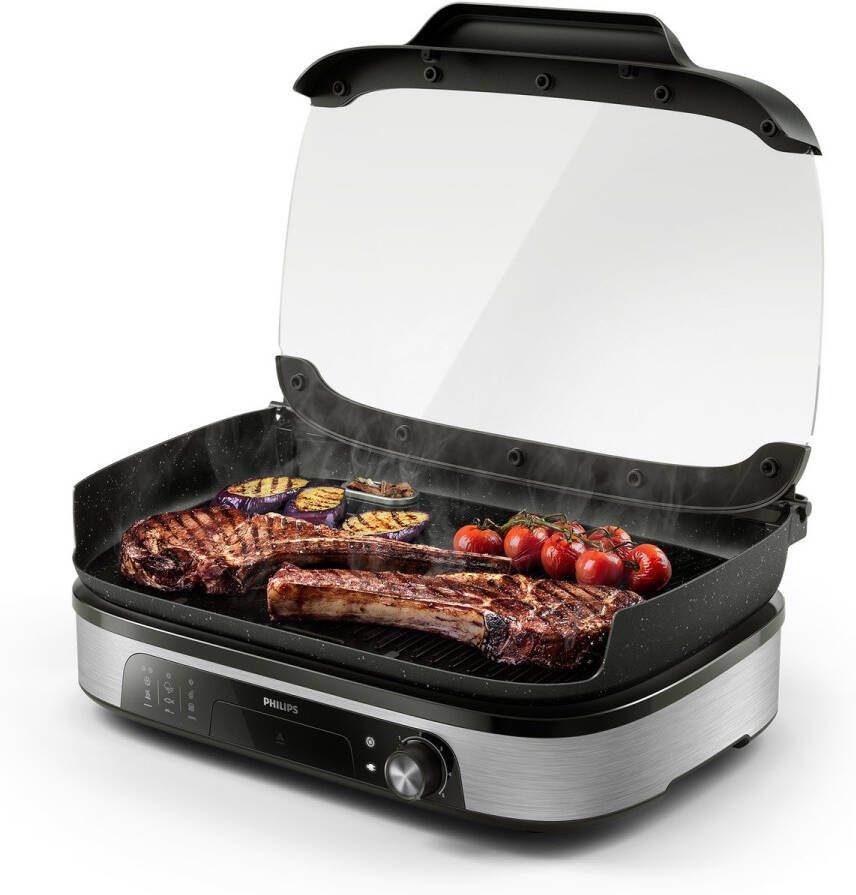 Philips Tafelgrill HD6212 90 Rook- en aroma-infuser Glazen deksel 2400W