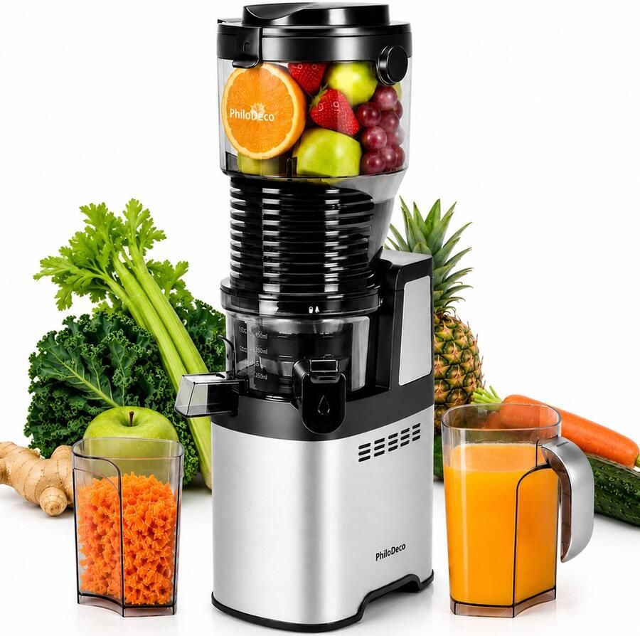 PhiloDeco Slow Juicer sapcentrifuge -koudperstechnologie-roestvrijstalen persschroef-meer dan 90% sapopbrengst-700ml sapreservoir-gezonde sapmachine voor het hele gezin
