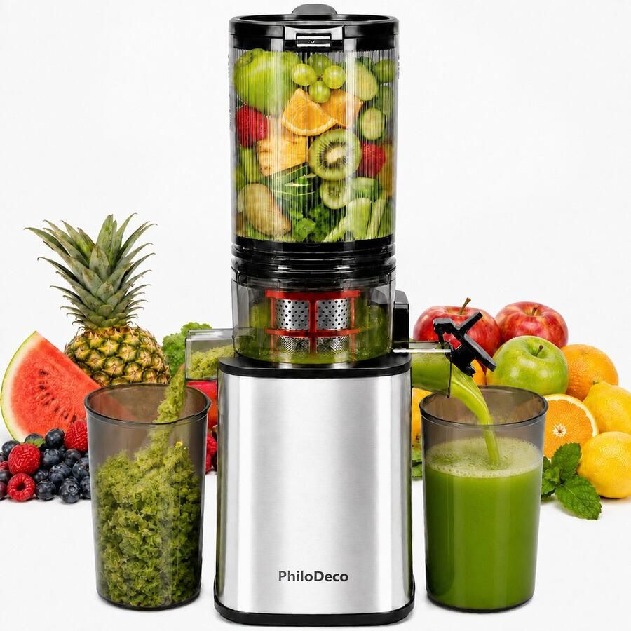 PhiloDeco Slowjuicer-Koudpersjuicer sapcentrifuge -110mm brede vulopening-PureFlow dubbele filter-250W krachtige motor-40N·m koppel-hoge sapopbrengst-verse sapmachine