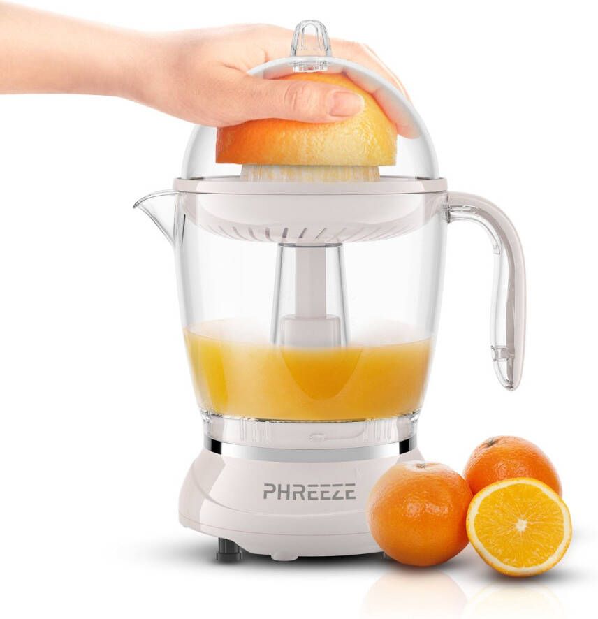 Phreeze Elektrische Citruspers met 600ml Reservoir & Pulpfilter Afneembare Schenkkan met Kraan en Hendel Sinaasappelpers Citroenpers & Limoenpers Incl. Twee Perskegels Automatische Reverse Functie Vaatwasserbestendig