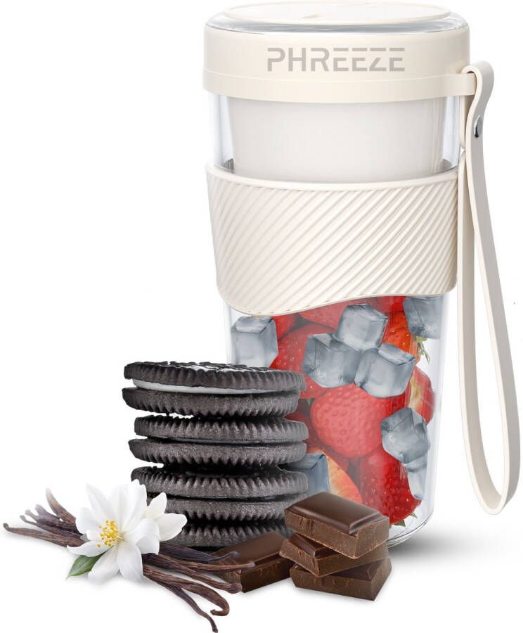 Phreeze Mini Blender To Go 400ML 60W Krachtige Motor Draadloos USB C Oplaadbaar Draagbare Smoothie Maker Portable Blender met Koord