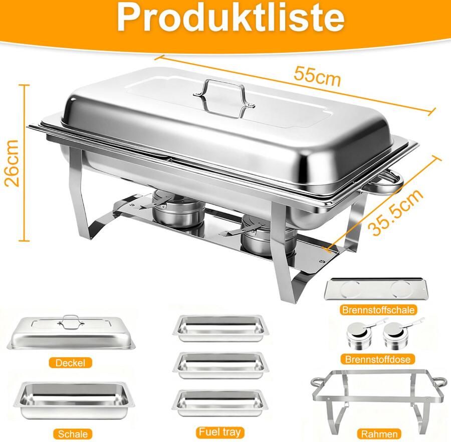 PIPIPOXER Chafing Dish 3 bakken Buffetwarmer Incl deksel RVS- Voedsel Verwamer Chafing dish- Earmhoudplaat