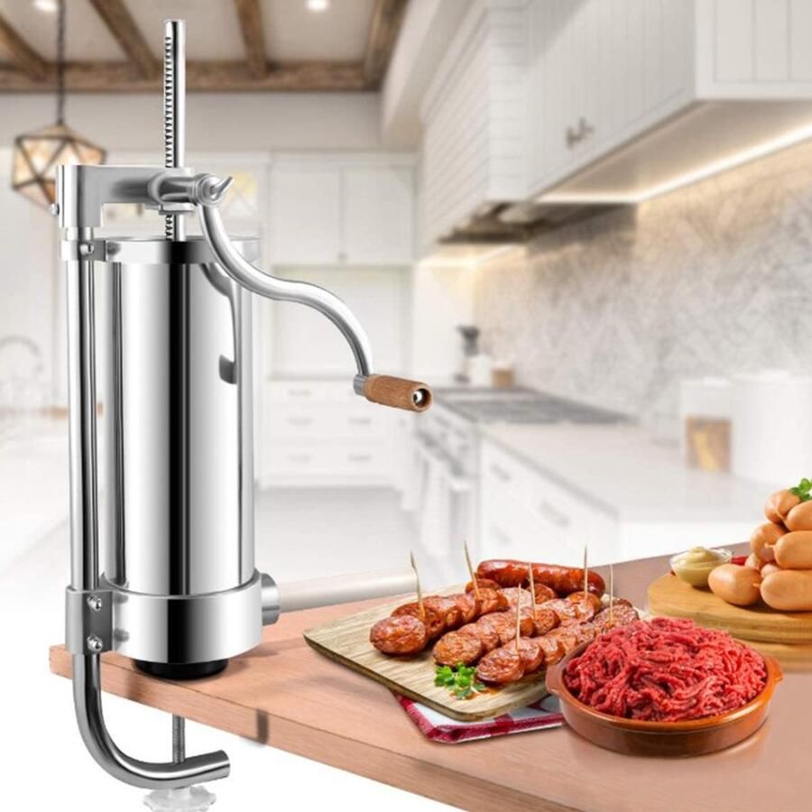 PIPIPOXER Worstenvuller – Handmatige Worstenvuller Vleesvuller – DIY Worstmaker voor Huisgemaakte 3L vulcapaciteit 57x17x12 cm-RVS – Zilver