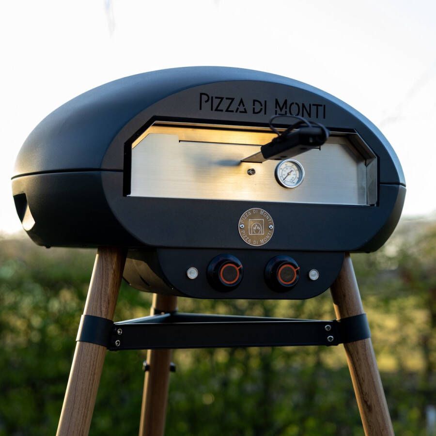 Pizza di Monti Fiorenza Elektrische Pizzaoven 400°C – Pizzasteen 13” – Pizza tot 30 cm – 1200W – 15 min – Binnen & Buiten – Incl. Schep Thermometer & Hoes – Houtlook