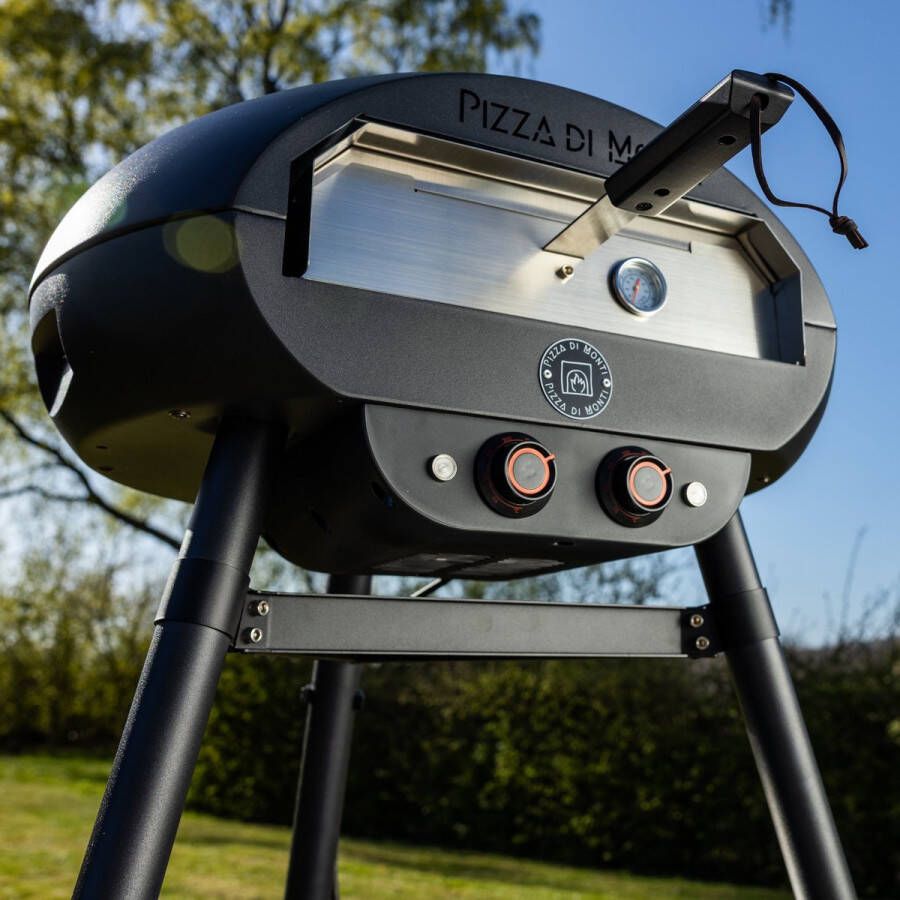 Pizza di Monti Fiorenza Elektrische Pizzaoven 400°C – Pizzasteen 13” – Pizza tot 30 cm – 1200W – 15 min – Binnen & Buiten – Incl. Schep Thermometer & Hoes – Black