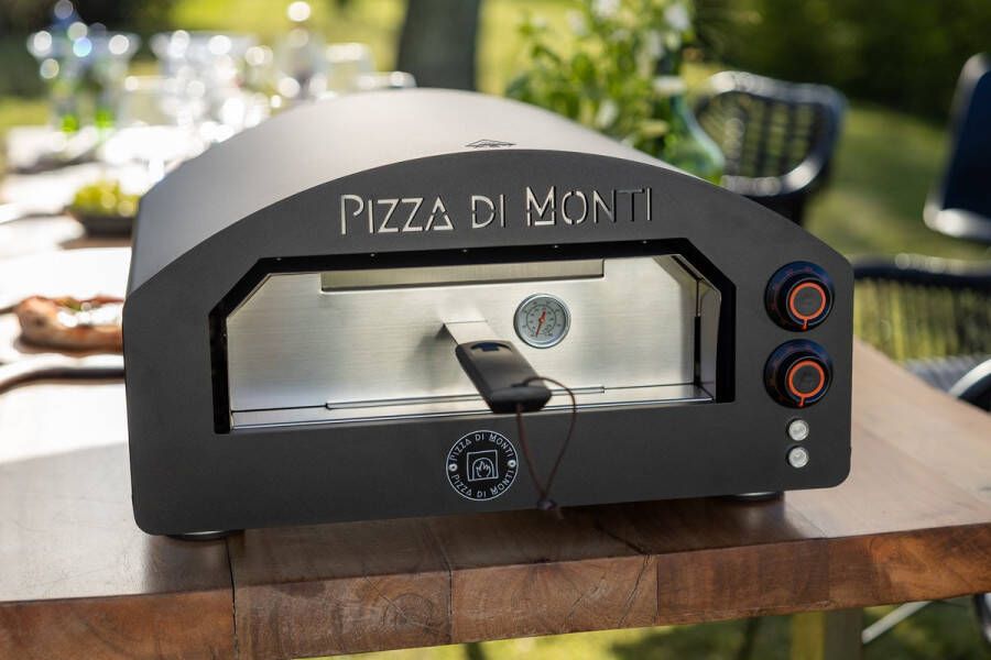 Pizza di Monti – Tavoletta – Black – Luxe Elektrische Pizzaoven – tot 400°C – Tafelmodel – Binnen & Buiten gebruik – Inclusief pizzasteen schep verlichting en temperatuur en doorkijk deur