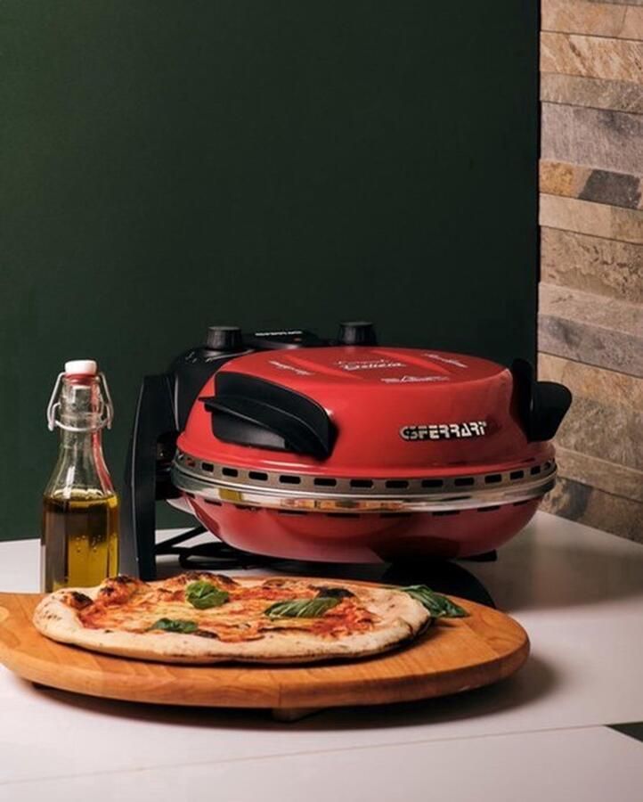 Pizza Oven Elektrisch 1200 W Thermostaat Tot 400°C Compact Metaal Rood Pizzamaker Inclusief Pizzascheppen En Receptenboek