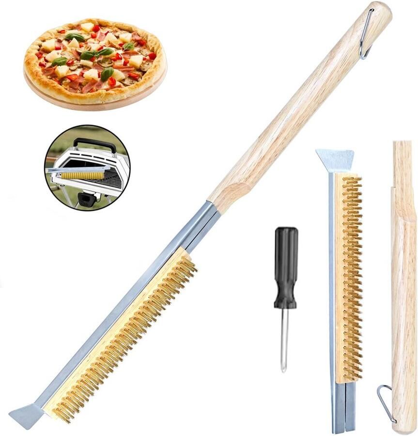 Pizza Stone Borstel & Oven Borstel met Rvs Schraper Ideaal voor Grill en