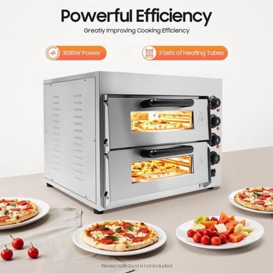 Pizzaoven Elektrische 3000 W Vermogen 20 Liter Inhoud RVS Materiaal Zilver Kleur Voor Pizza En Brood