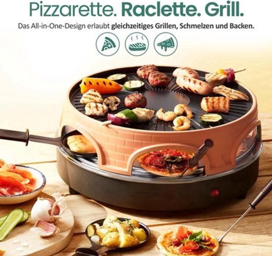 Pizzaoven Terracotta Zwart 6 Personen Aluminium Elektrisch Raclette Grill