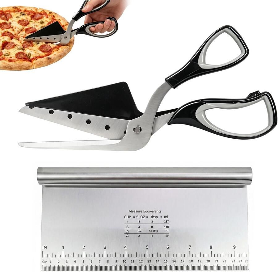 Pizzaschaar en deegschraper set RVS Antislipgreep