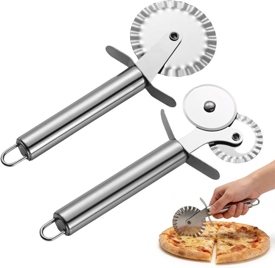 Pizzasnijder 2 stuks RVS Gegolfd mes