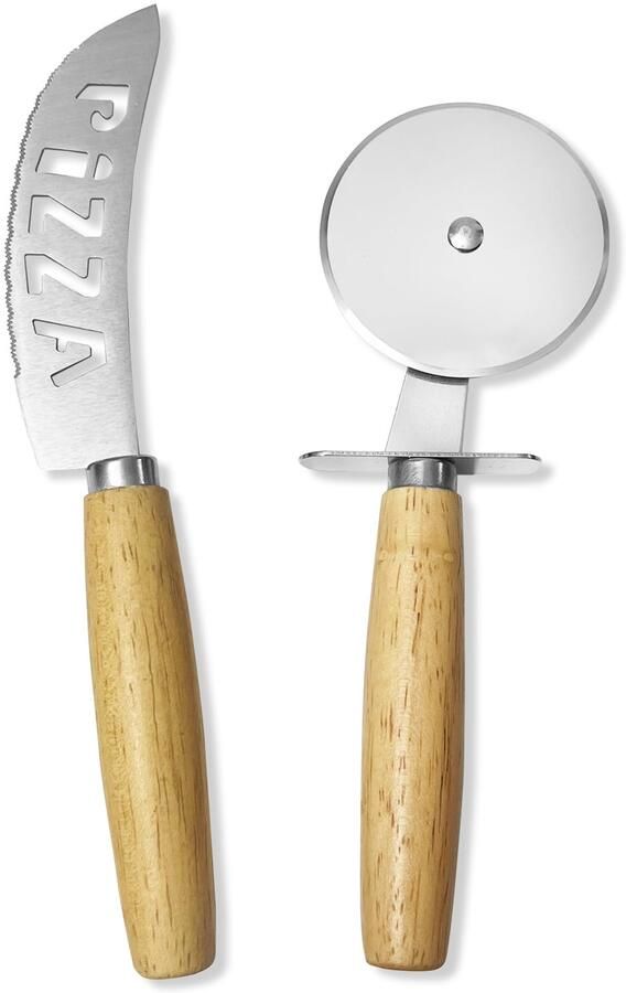Pizzasnijder 2 stuks RVS Houten handvat