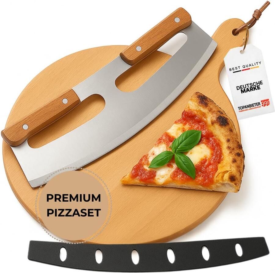 Pizzasnijder en pizzabord set RVS Beukenhout