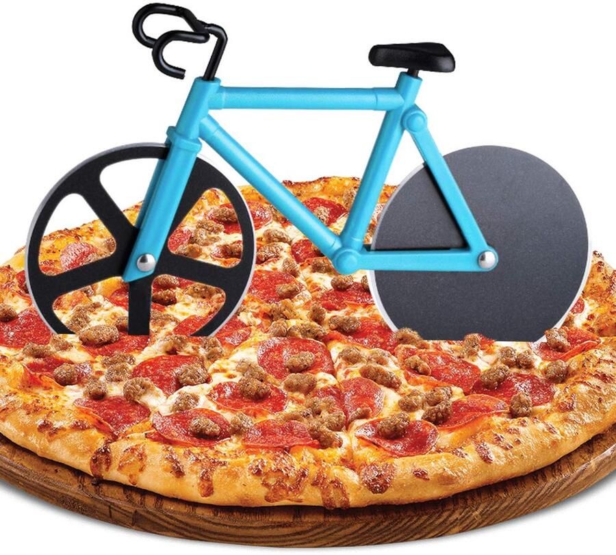 Pizzasnijder Fietsvorm Dubbel RVS Mes Blauw